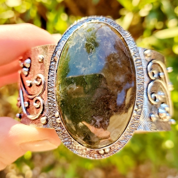 New Indian Moss Agate 925 Silver Cuff Bracelet. - Picture 1 of 16